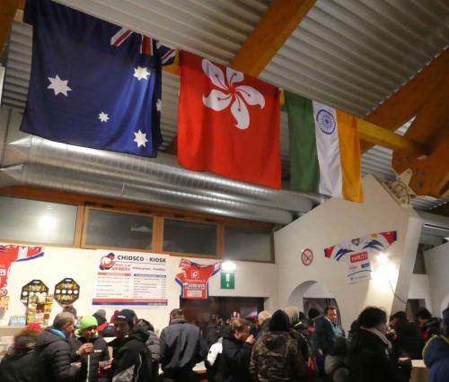 And at the break it was warm wine under an Aussie flag