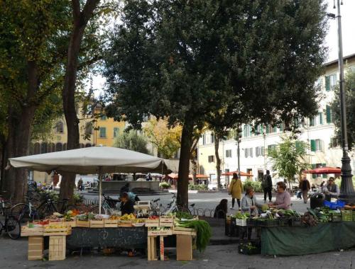 Market stalls in the Piazza