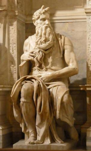 When he started work on the sculpture, Michelangelo had Moses facing directly ahead, but decided later to change the design; apparently Moses' cheekbone was originally his nose