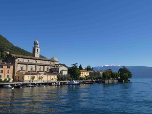Snow capped peaks across the lake