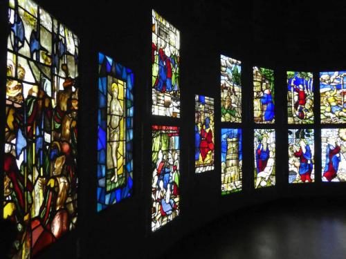 The Cathedral sustained some damage during WWII but the stained glass was saved by being completely removed before the bombing and reinstated after the war