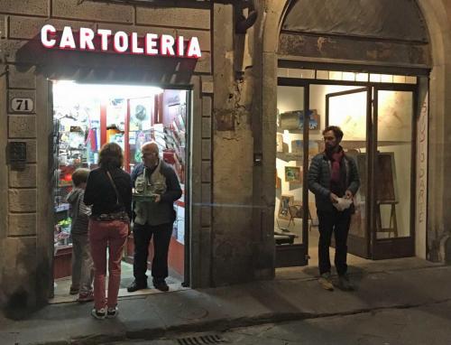 Shopkeepers waiting for 'trick or treating' children on Halloween
