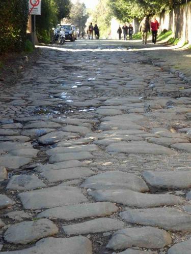 Via Appia Antica is still a designated road, so in those sections where there's no longer a footpath you have to be on the lookout for cars