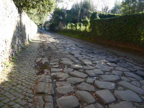 In this section of the Via Appia you can clearly see a wheel rut created by centuries of carriage traffic 