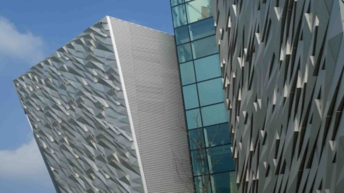 Opened in 2012, the building sits on the site of the former Harland & Wolff shipyard where the Titanic was built