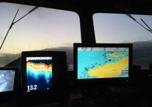 Out of the harbour we headed northeast along the coast; we (the royal 'we' of course) would be pulling nets at four positions