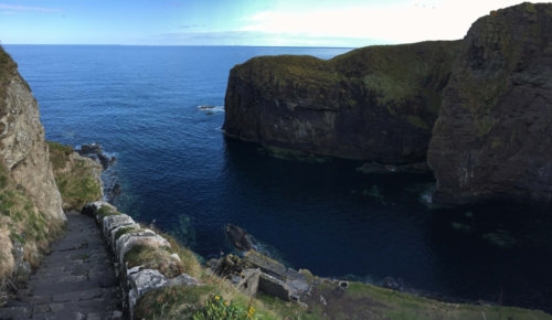 The Whaligoe Steps, just south of the town of Wick, leading down to a tiny fishing harbour between the cliffs; women would go down to meet the boats then haul the catch up in baskets on their backs (the steps number 365 - you'll notice this is a pic from the top) :)