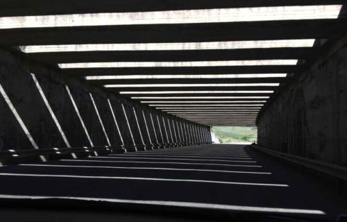 We thought this was striking too; sunlight through the apertures of an above-ground tunnel 