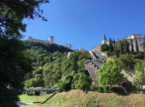 The city's other significant landmark is the Rocca Albornoziana, a 14th century fortress which dominates the skyline (on the right here you can see one of the the covered mobile walkways - the others are mostly underground)
