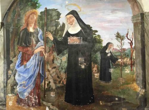 The monastery is a treasure-trove of precious frescoes and relics relating to the life of St Clare; this one depicts the story of the mysterious traveller who appeared at the monastery and gave Clare his stick which later sprouted flowers and then berries