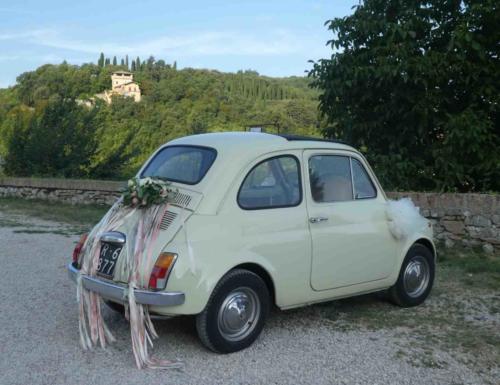 Ready for a quick getaway, though there was no sign of the bride and groom