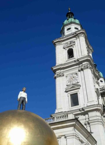 But Salzburg is more than Mozart; this is 'Sphaera' by German sculptor, Stephan Balkenhol (the man on the sphere is carved from wood)