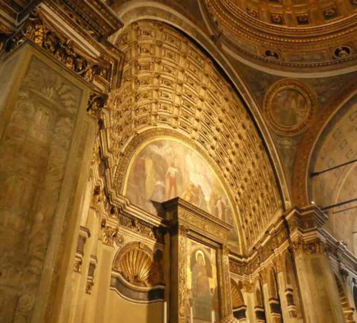 It's a clever optical illusion - the apse is really only 97cm deep; an existing road behind the church at the time of construction limited the available space so rather than forego the apse altogether, the popular trompe-l'oeil technique was employed - to great effect