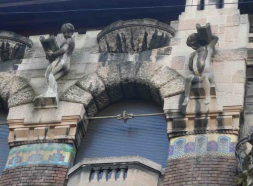 The lavishly decorated building is a mix of styles and materials