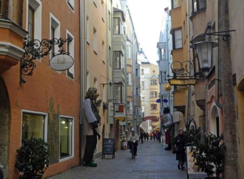 Riesengasse in the old town, guarded by giants from popular Austrian fairytales 
