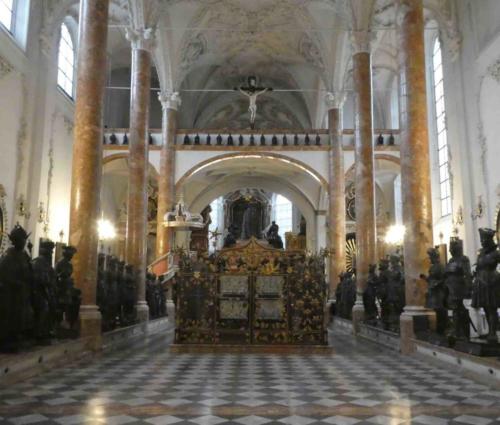 And right next door, the Hofkirche, built as a memorial to Emperor Maximilian I (about 250 years before Maria-Theresien); the tomb, which is actually empty, is surrounded by 28 bronze statues of the Emperor's ancestors and heroes
