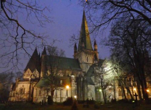 In other places there was time to hop off, stretch the legs and look around; this is Trondheim Cathedral looking fabulously Gothic in the mid-morning light