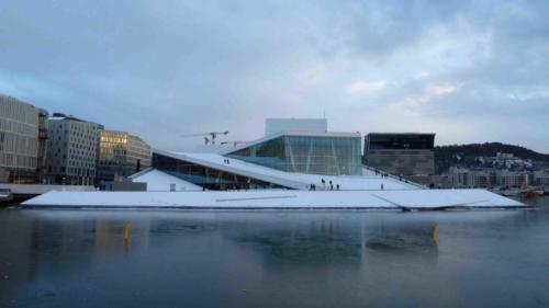 Including this - the city's wonderful Opera House; it's like a glacier slipping into the waters of Oslo Fjord