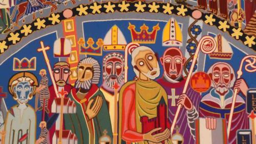 Designed by Danish artist, Bjørn Nørgaard, the tapestries depict history though the ages (detail from 'Older Middle Ages')