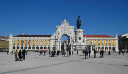 The Rua Augusta Arch, gateway to the city of Lisbon; the triumphal arch was built to commemorate the city's reconstruction after the devastating earthquake of 1755
