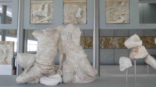 The gallery replicates the location of every surviving panel of the Parthenon's marble sculptures - the magnificent frieze that adorned each side of the building, the metropes that sat above the columns, and the pediments on the building's east and west facades