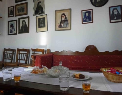 Later, in the sitting room and under the watchful gaze of former priests and abbots, we shared coffee and turkish delight (loukoumi) 