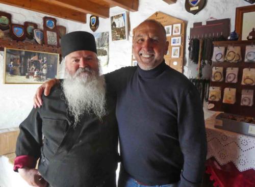 On the day of our visit, we were welcomed by the youngest of those men, Father Theofilos; he'd seen us climbing up the path so waited for us at the top; then - after a little sit down to let us catch our breath - he invited us inside to see his monastery's beautiful church