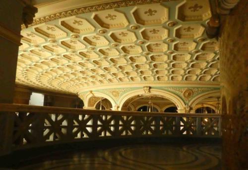 The beautiful ceiling is decorated in gold leaf
