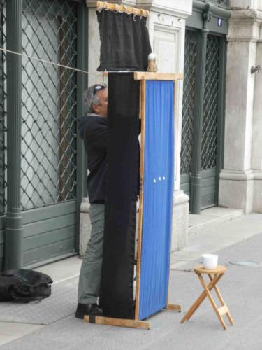 With only a couple of simple puppets and a very basic, home-made stage, this man told funny and whimsical little stories