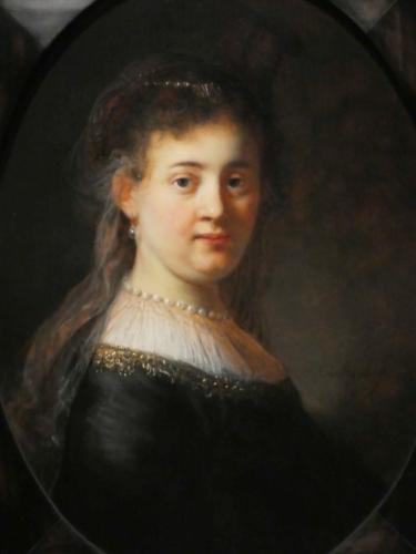 Despite the huge number of works on display, this feels like a very intimate exhibition; the model for this painting 'Young Woman in Fantasy Costume' (1633) is thought to have been Rembrandt's beloved wife, Saskia