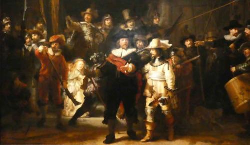 Rather than create a traditional formal portrait, Rembrandt depicted Captain Cocq and Lieutenant van Ruytenburgh and their men jostling around, preparing to march out - it's fun and funny