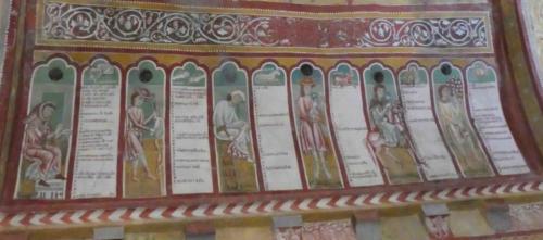 For each month the calendar depicts the work carried out in that month, the phase of the moon, the relevant sign of the zodiac and a list of the important liturgical days