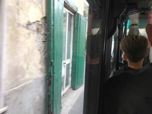 On the bus again; this was a two-way street, not a lot of space for passing traffic!