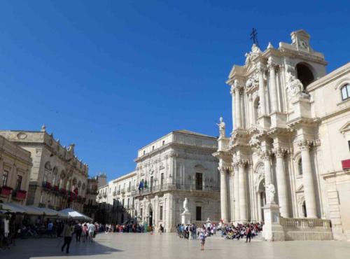 Syracuse's cathedral with its wonderful 'High Sicilian Baroque' facade dominates the Piazza del Duomo