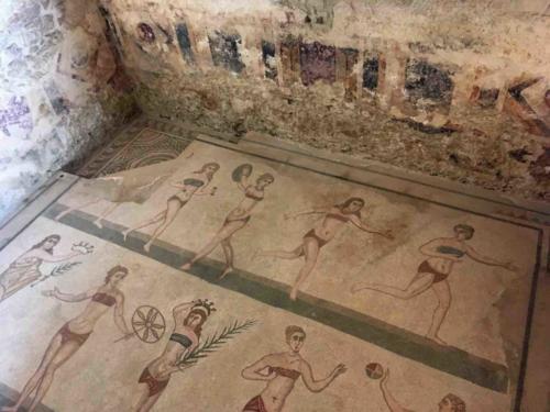 Many of the villa's mosaics depict hunting scenes while others, like this one, show athletes in competition