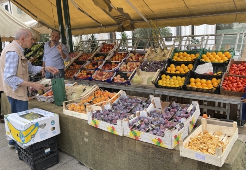 And just across the bridge, the fresh produce market.