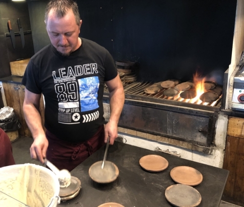 In this case, terracotta plates are heated to extraordinary temperatures over an open fire, then the mixture is poured and the plates are stacked eight or ten high.