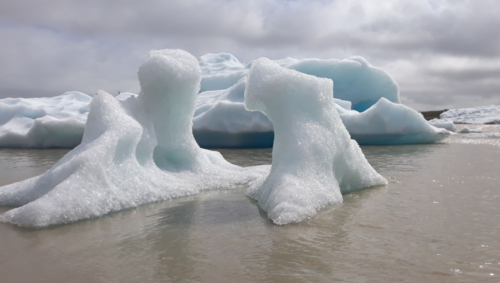 In summer chunks of ice break off the glacier every couple of days - it's why they don't take the boats too close to the face of the glacier 