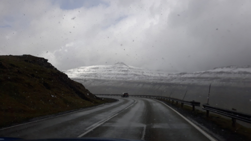 One morning, just outside Tórshavn, we suddenly ran into a snow shower - 20 mins later we were slapping on the sunscreen