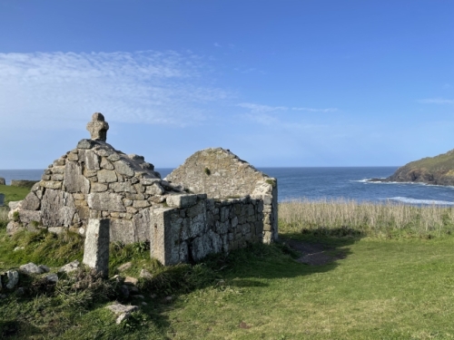 The remains of St Helen's Oratory, an early Christian chapel in a field behind the cape.