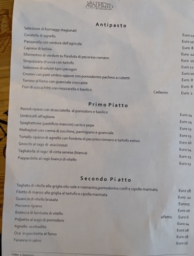 Elena and Valter's menu - everything we tried was amazing, but dish of the day was the goose ragu gnocchi. (Stanley ordered it too). :)