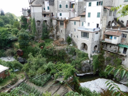 Residents' gardens line the stream