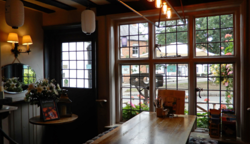 The stocks are still standing outside the window - maybe ready for any lads who get a bit too raucous on a Friday night?