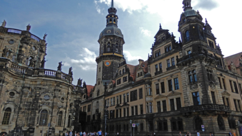 Dresden Castle on the right (from 1535), and the Catholic Cathedral on the left (1739)