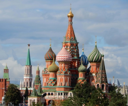 The famous St Basil's Cathedral with its colourful, onion-shaped domes