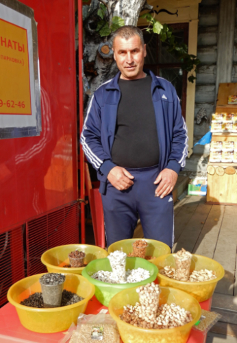 This lovely Kazahk nut seller had the best mouthful of gold teeth we'd ever seen but, unfortunately, smiling in photographs is not the done thing 