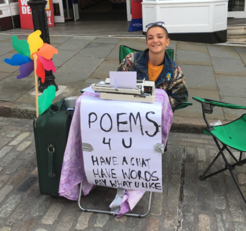 In Guildford we found the busking poet, Eva Perrin Fontana - as if we hadn't liked this city enough already