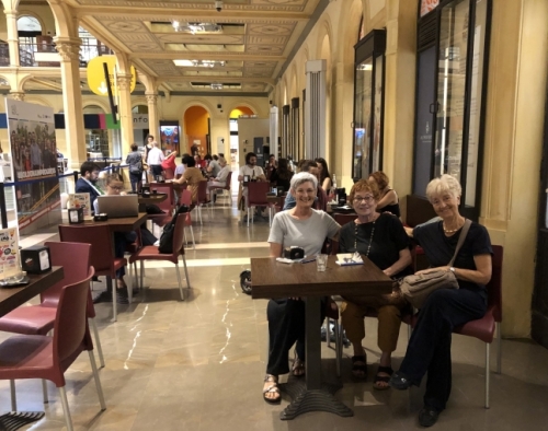 Our regular table (the 'bar' - or coffee shop - is behind the windows on the right).