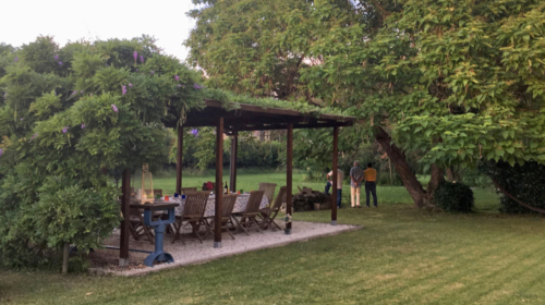 Pizza dinner in the garden of the Landucci family in Lucca