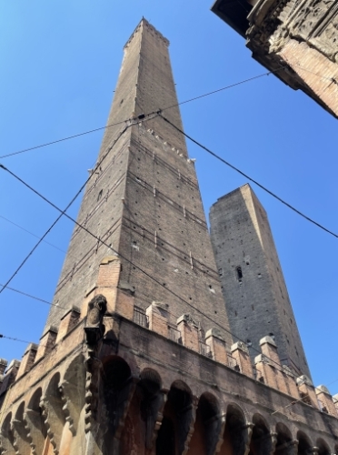 Bologna's mediaeval towers are another landmark. These two - the most prominent of those that remain - mark the place where the ancient Via Emilia entered the city.